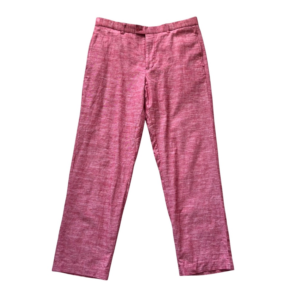 Paulo Solari Mens Modern Fit Linen Blend Trousers Pink Raspberry Heather 36x32